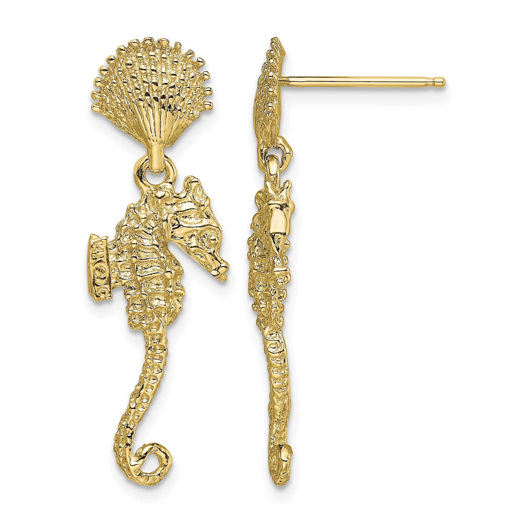14K Shell & Seahorse Dangle Earrings (TE751)