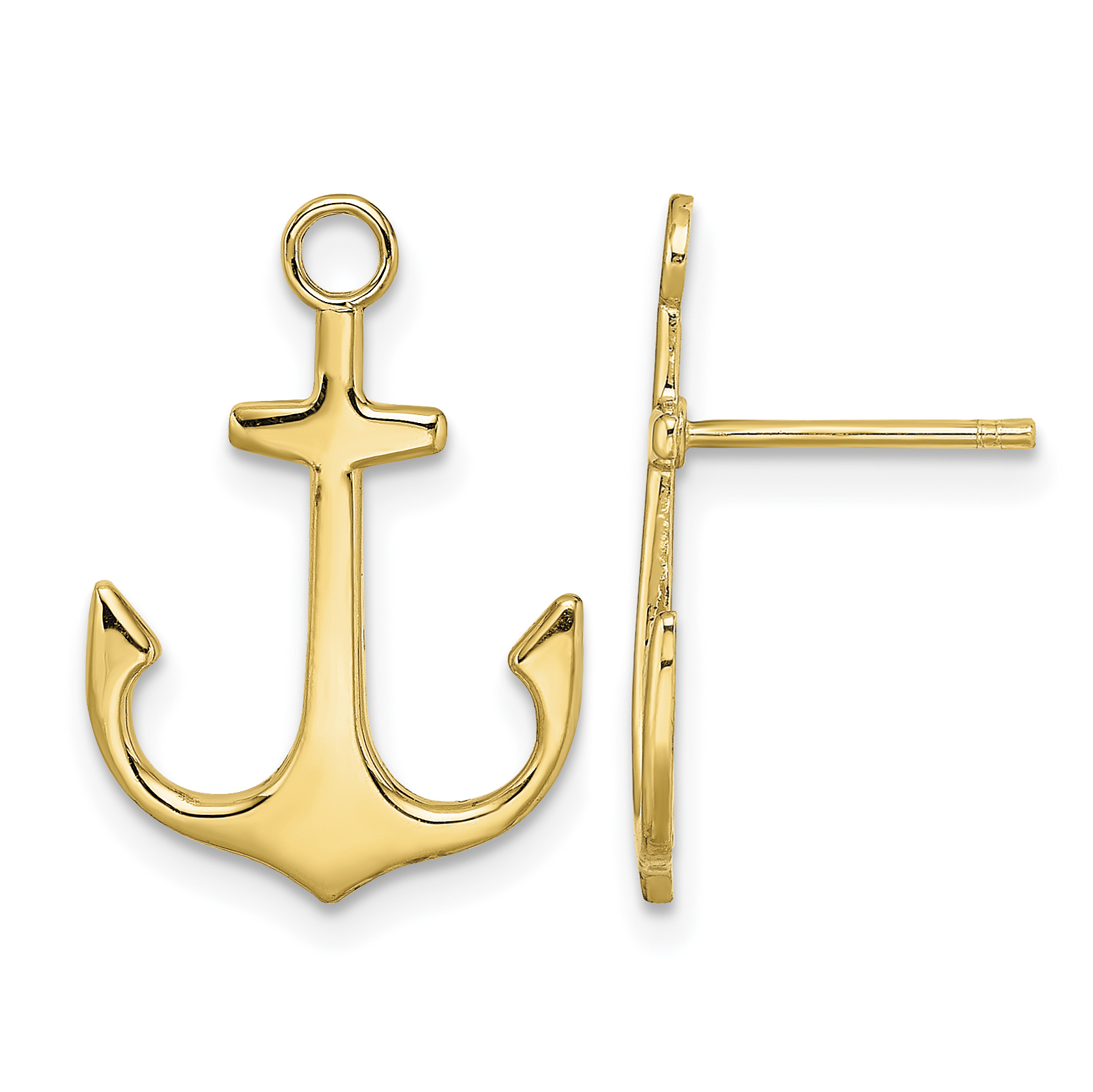 14K Polished  2-D Anchor Post Earrings (TE753)