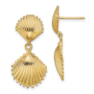 14K Polished Scallop Shell Dangle Earrings