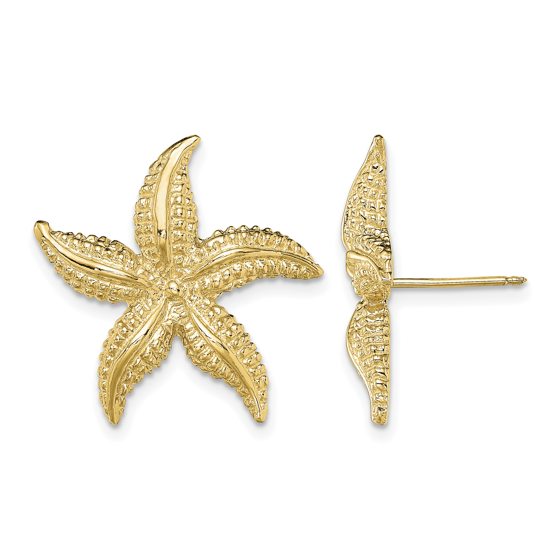 14K 2-D Polished and Textured Starfish Post Earrings (TE758)