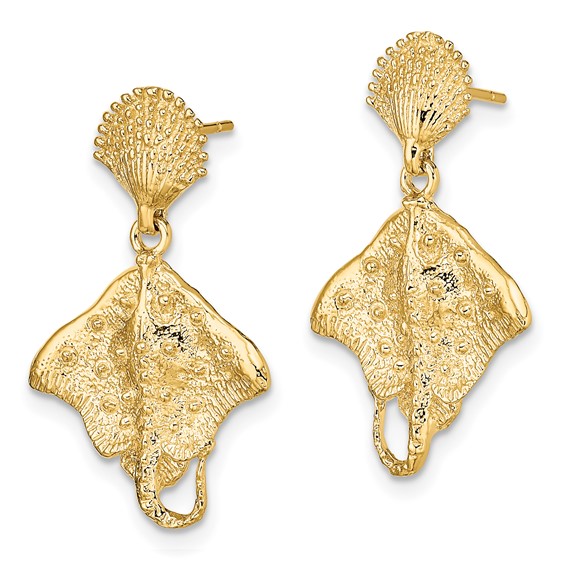 14K Shell and Stingray Post Dangle Earrings