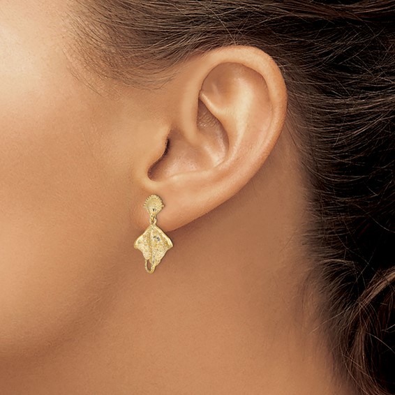 14K Shell and Stingray Post Dangle Earrings