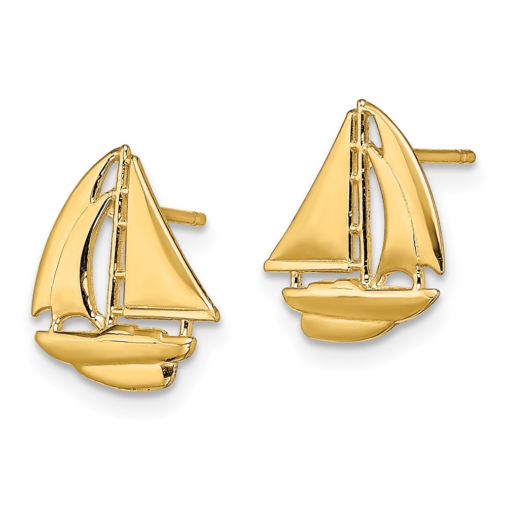 14K Polished Sailboat Post Earrings (TE765)