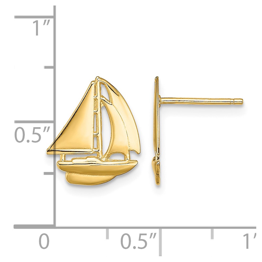 14K Polished Sailboat Post Earrings (TE765)