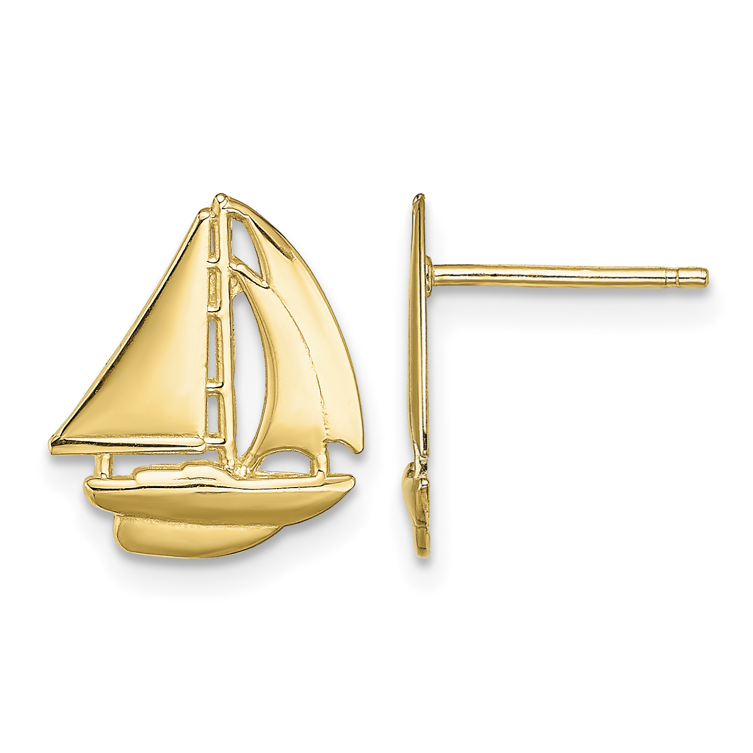 14K Polished Sailboat Post Earrings (TE765)