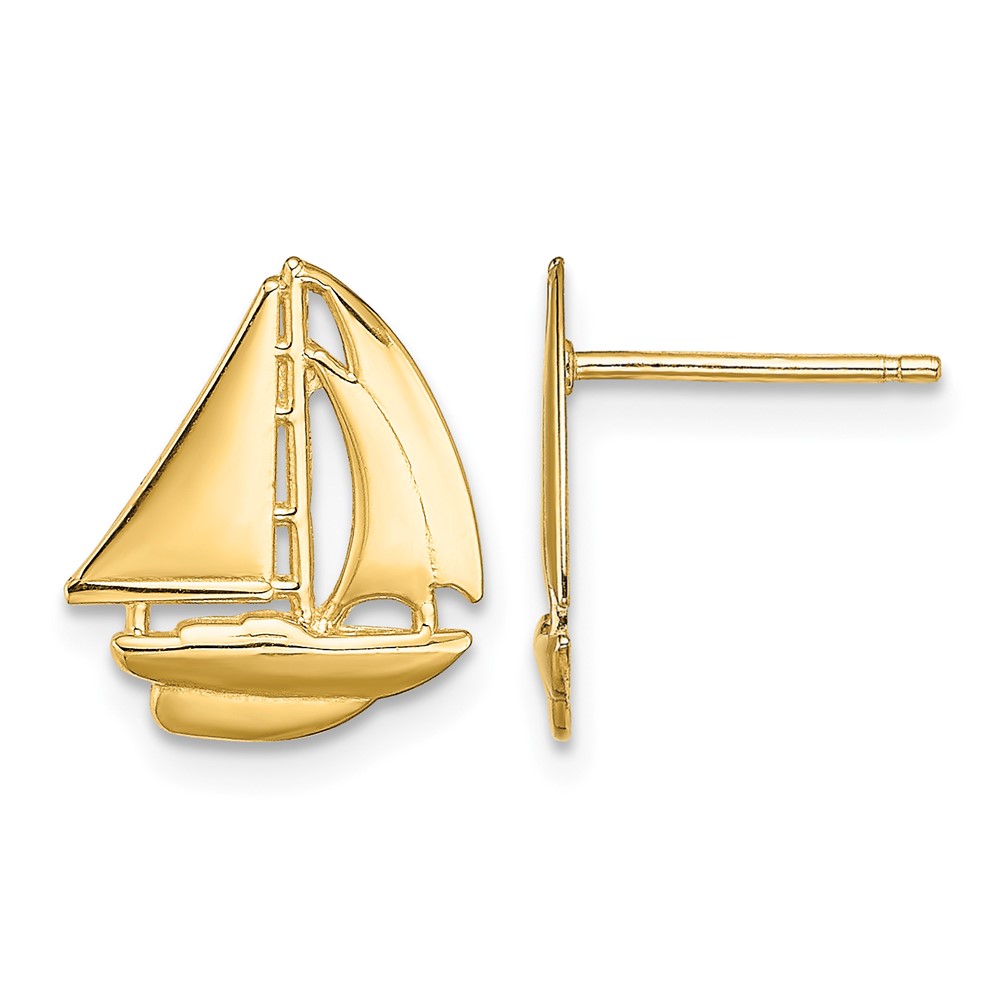 14K Polished Sailboat Post Earrings (TE765)