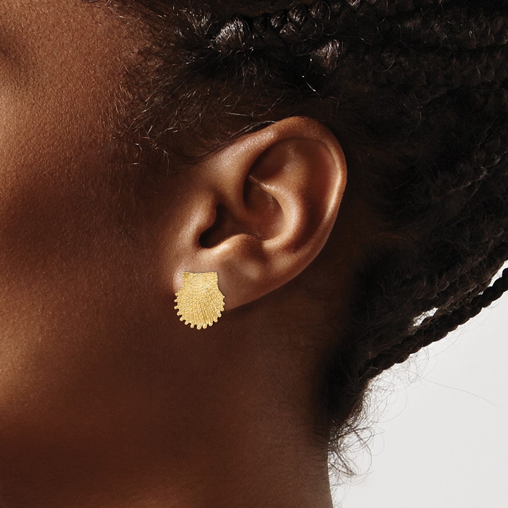 14K Beaded Scallop Shell Post Earrings (TE767)