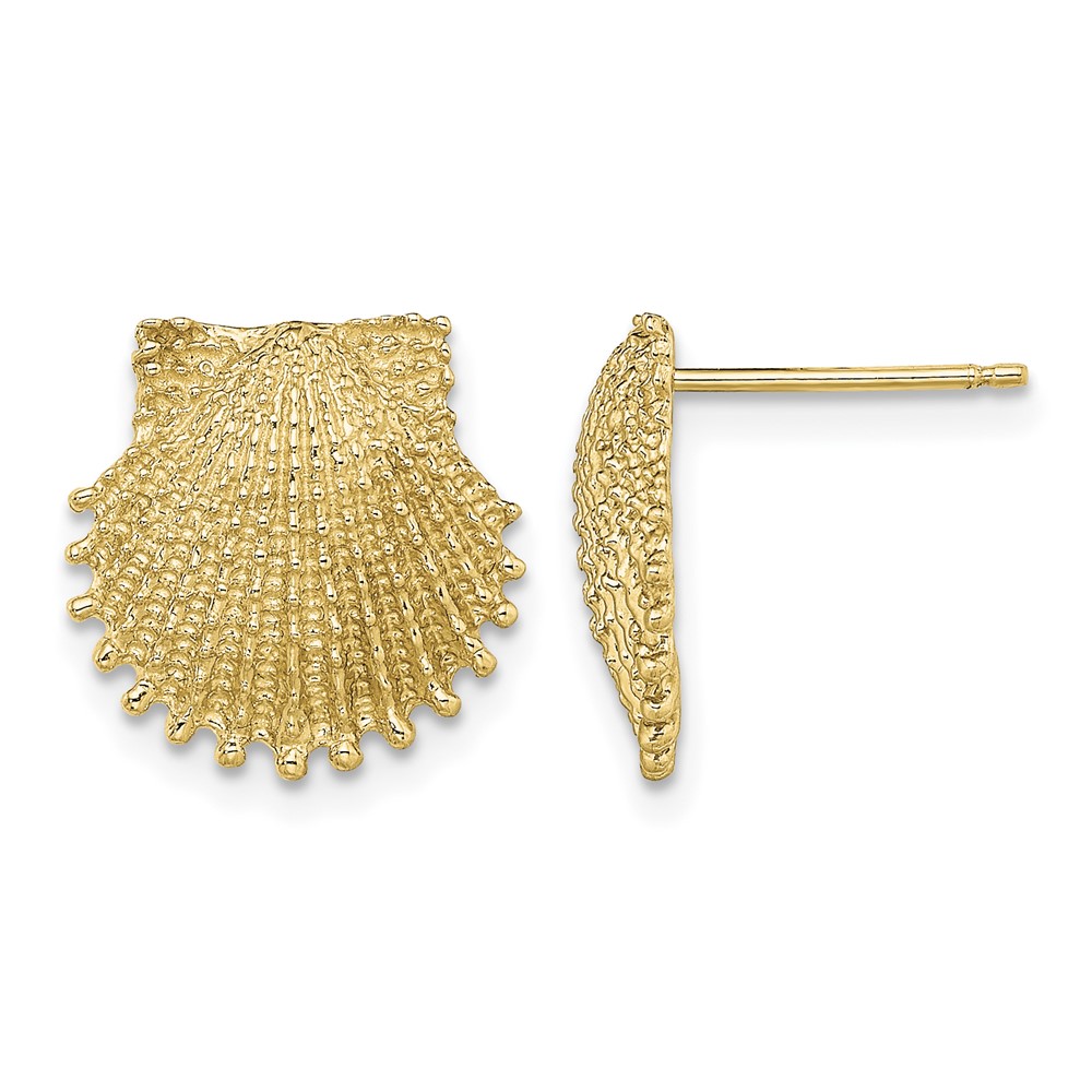 14K Beaded Scallop Shell Post Earrings (TE767)