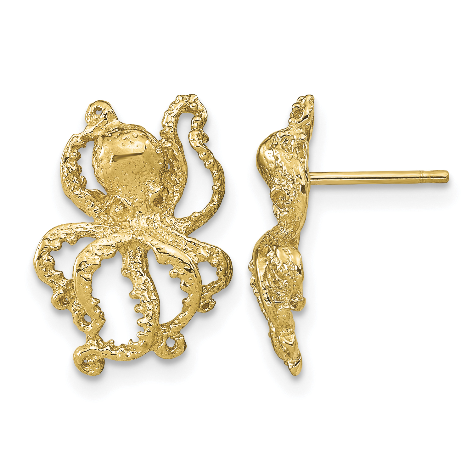 14K 2-D Polished Octopus Post Earrings (TE769)