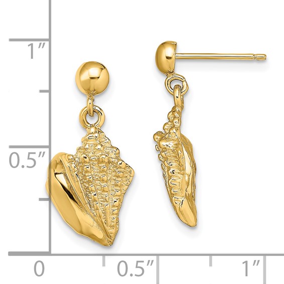 14K Conch Shell Dangle Earrings