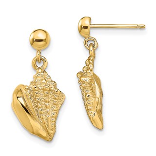 14K Conch Shell Dangle Earrings