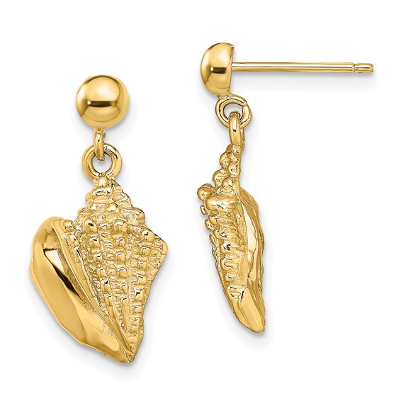 14K Conch Shell Dangle Earrings