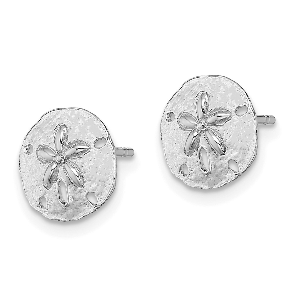 14K White Gold Polished Mini Sand Dollar Post Earrings (TE790W)