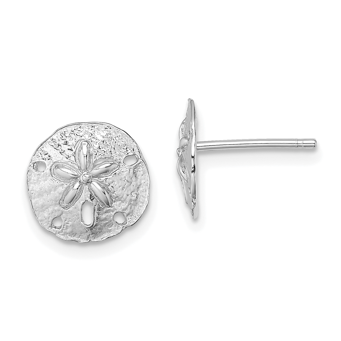 14K White Gold Polished Mini Sand Dollar Post Earrings (TE790W)