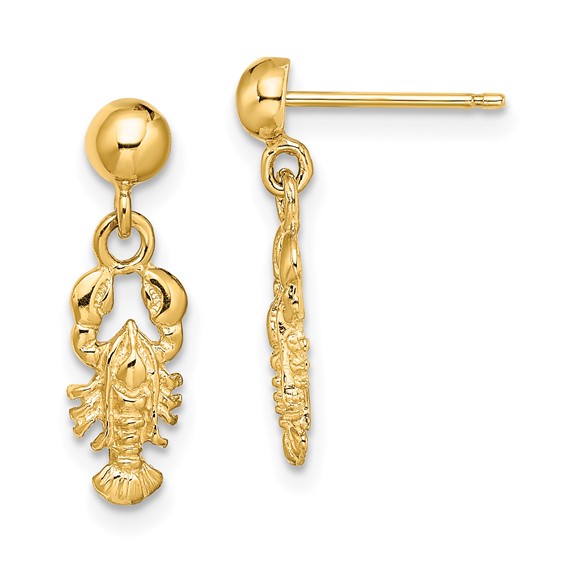 Gold Lobster Dangle Post Earrings