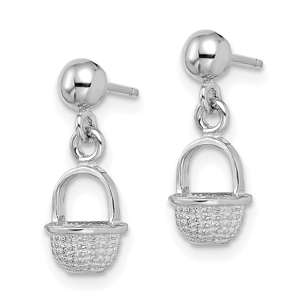14K White Gold 3-D Mini Basket Drop Earrings (TE796W)