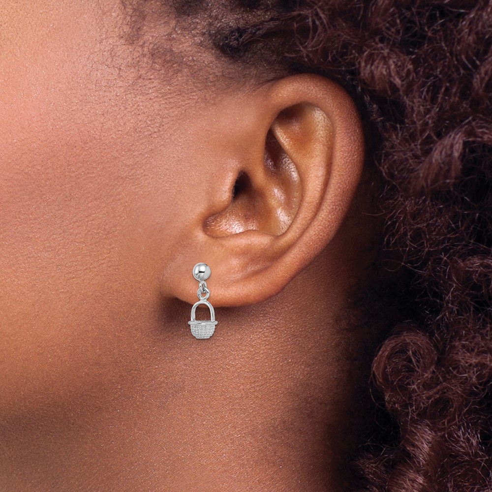 14K White Gold 3-D Mini Basket Drop Earrings (TE796W)