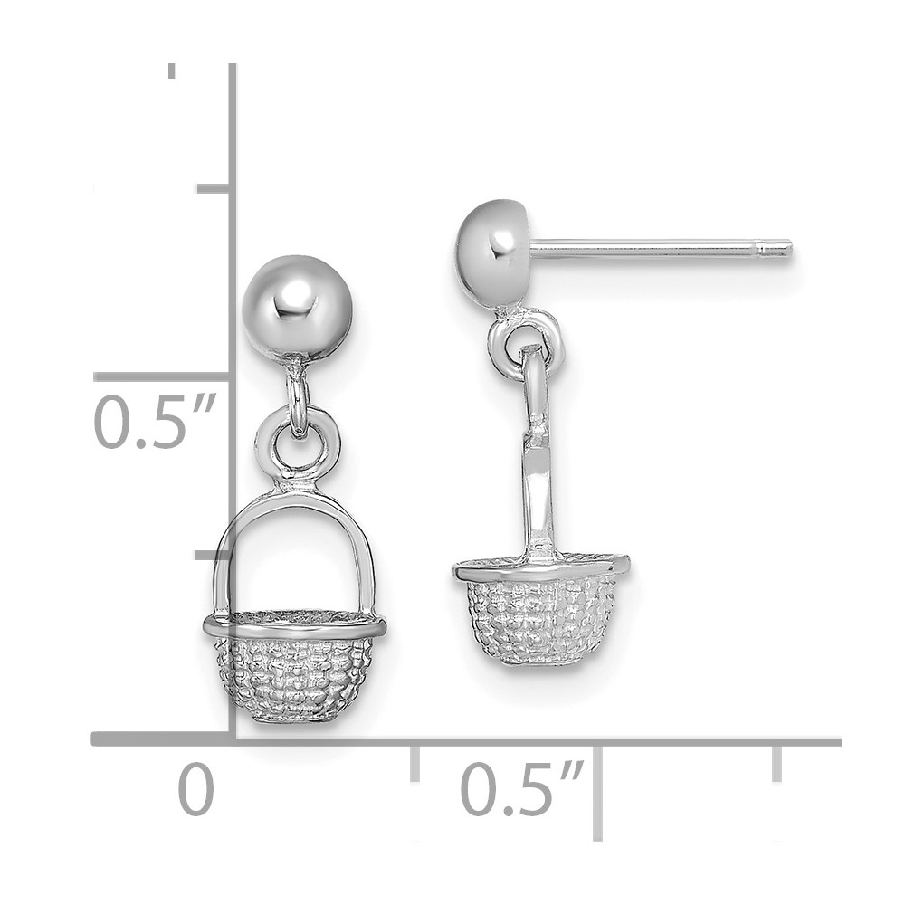 14K White Gold 3-D Mini Basket Drop Earrings (TE796W)