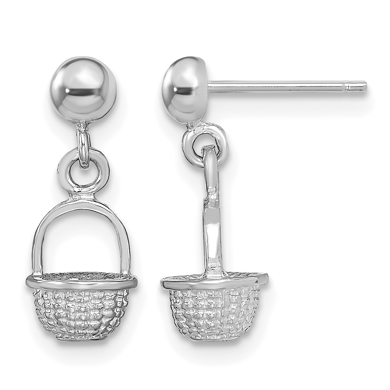 14K White Gold 3-D Mini Basket Drop Earrings (TE796W)
