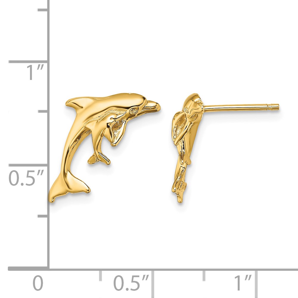 14K Polished Dolphin and Baby Post Earrings (TE799)