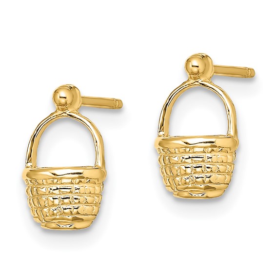 14K Mini Basket Flat Back Dangle Post Earrings