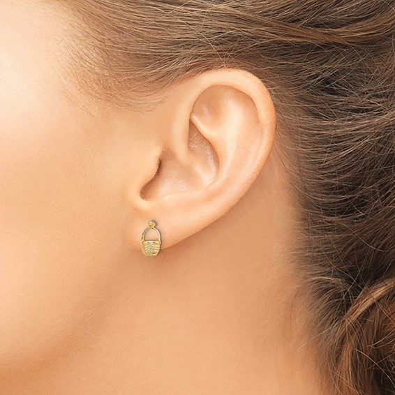 14K Mini Basket Flat Back Dangle Post Earrings