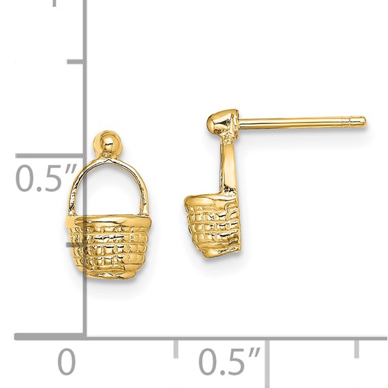 14K Mini Basket Flat Back Dangle Post Earrings