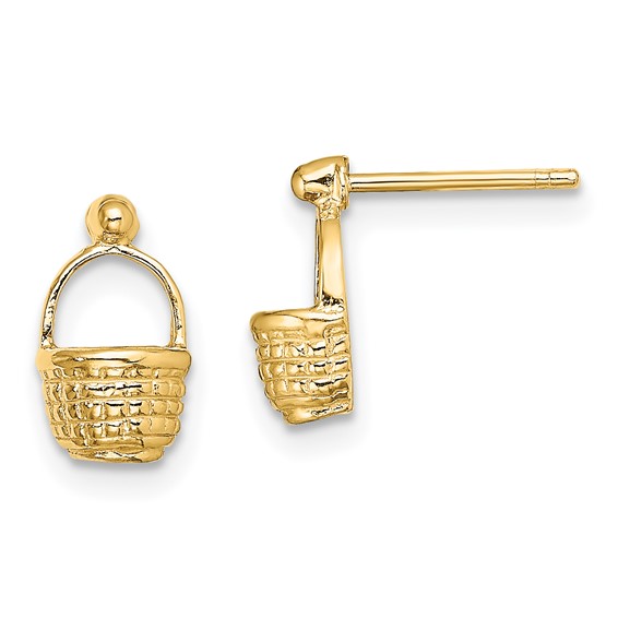 14K Mini Basket Flat Back Dangle Post Earrings