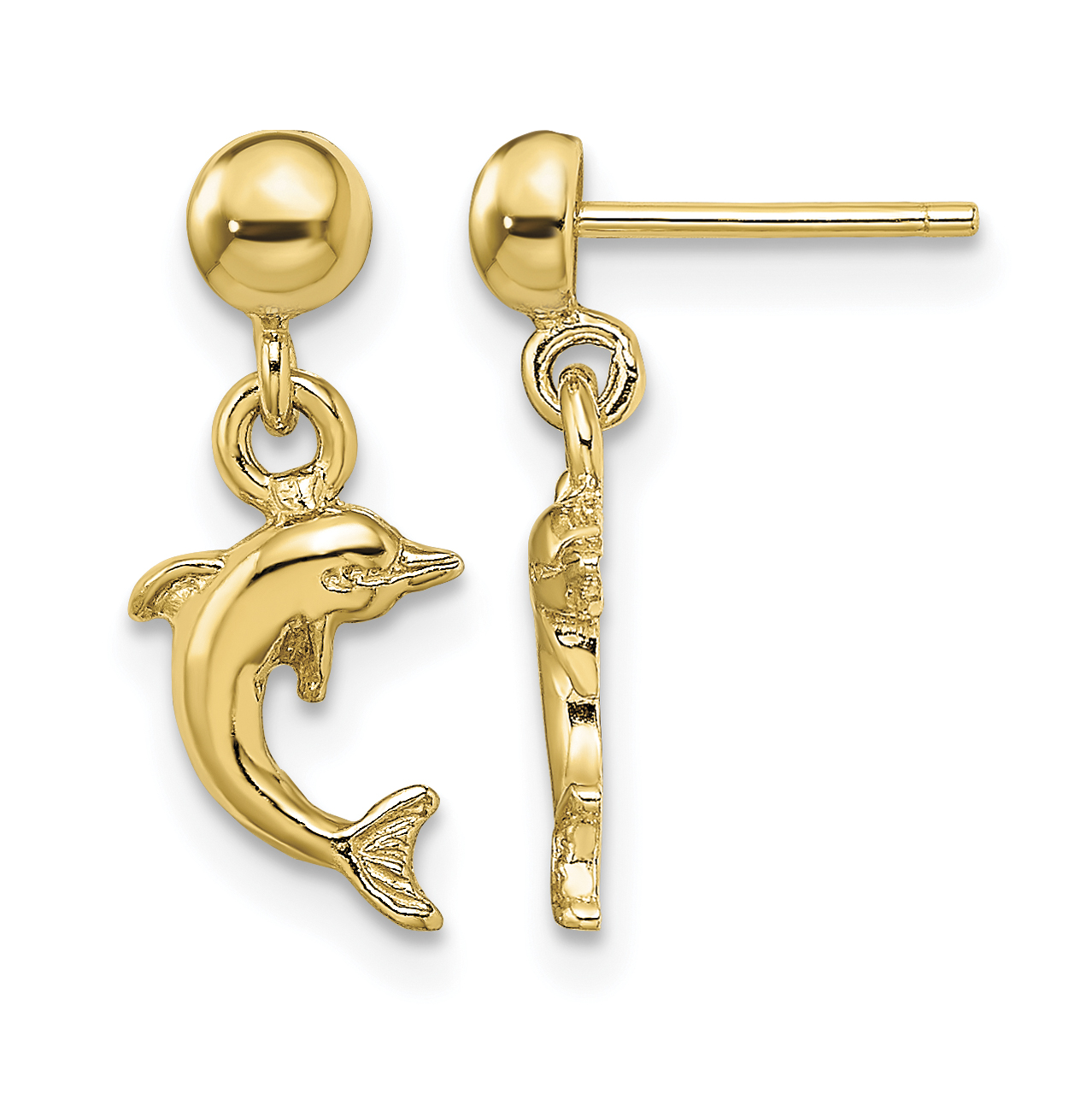 14K Mini Jumping Dolphin Dangle Earrings (TE820)