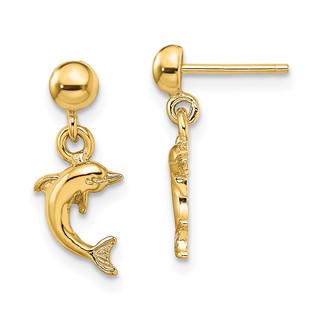 14K Mini Jumping Dolphin Dangle Post Earrings