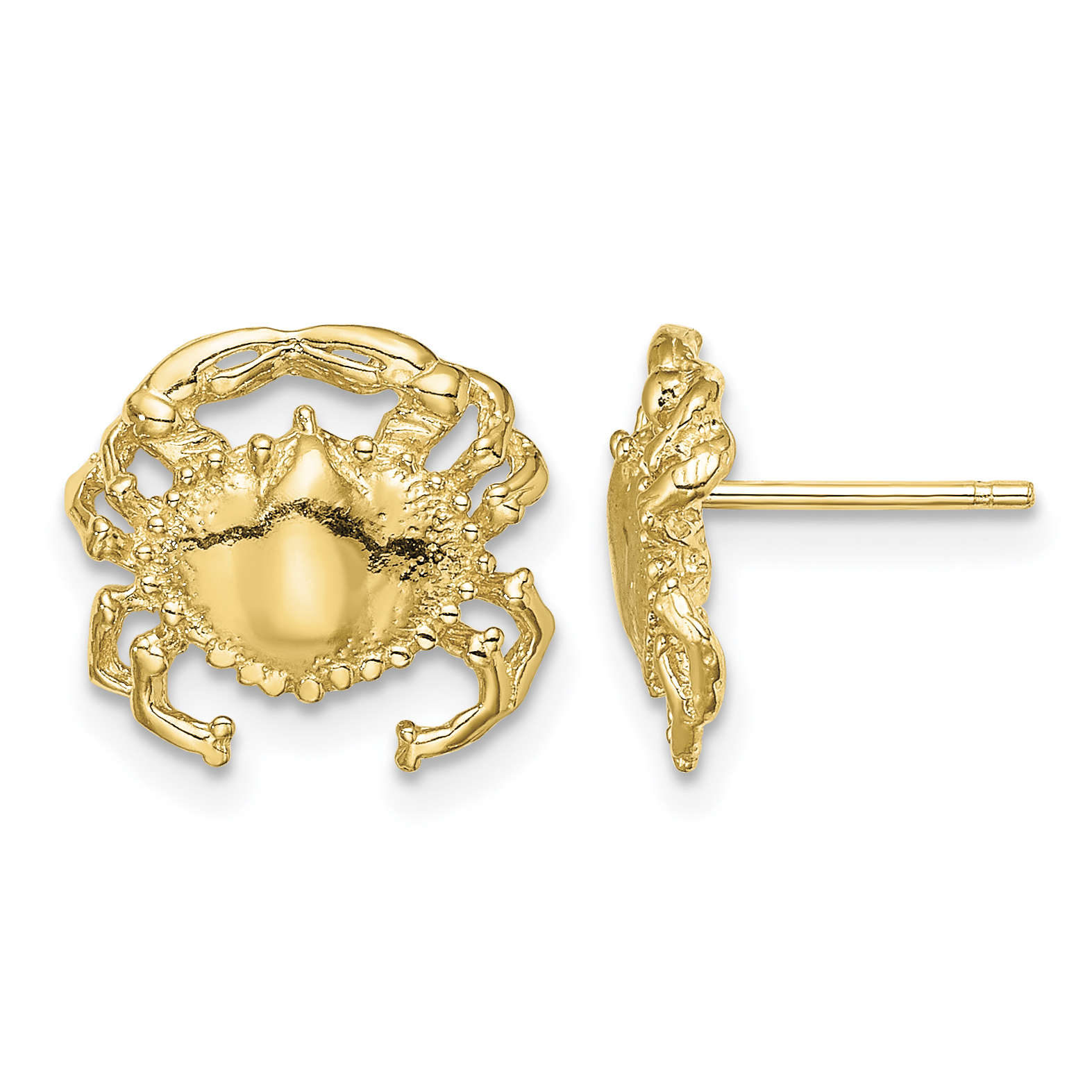 14K Polished / 2-D Crab Post Earrings (TE821)