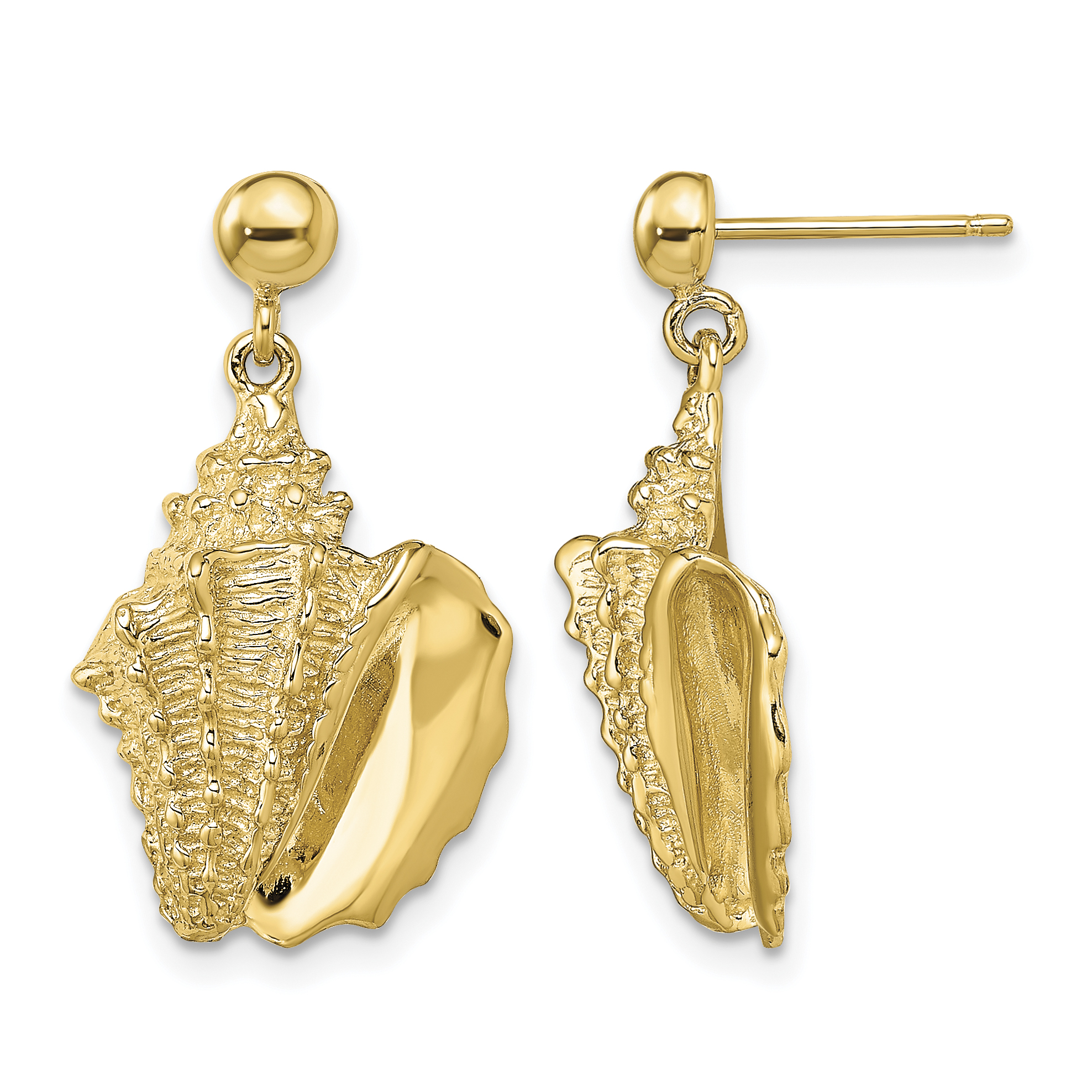 14K 2-D Conch Shell Dangle Post Earrings (TE824)