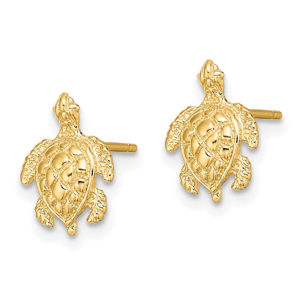 14K 2-D  Textured Sea Turtle Post Earrings (TE828)