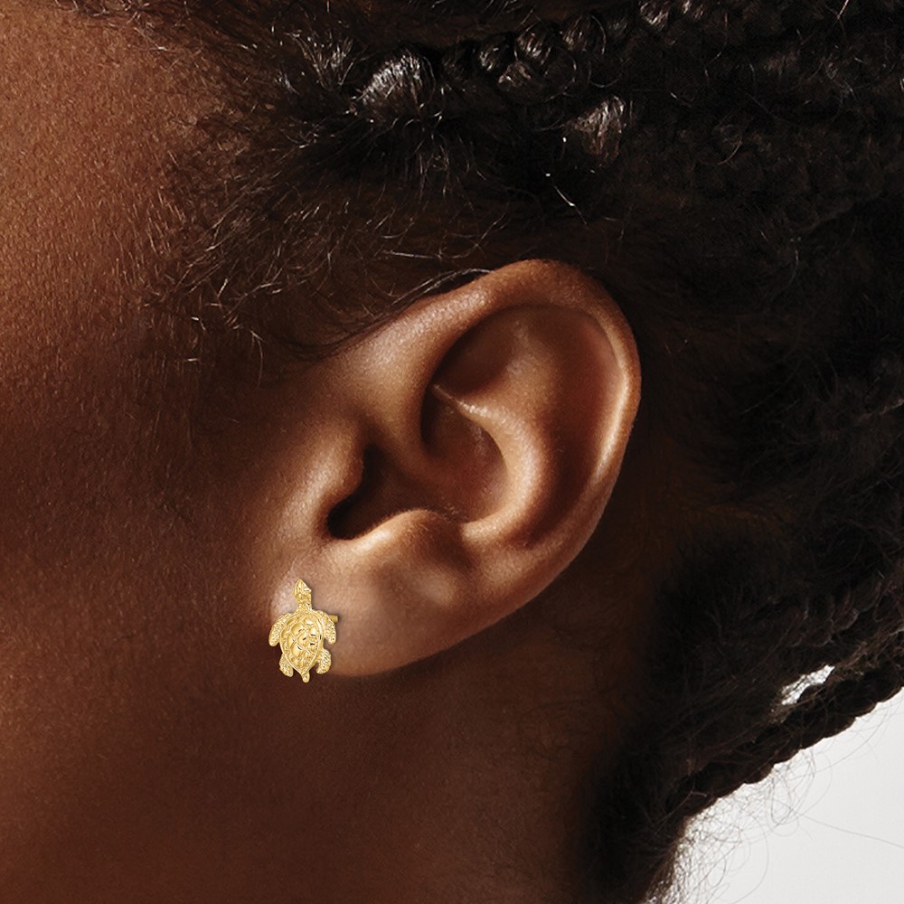 14K 2-D  Textured Sea Turtle Post Earrings (TE828)