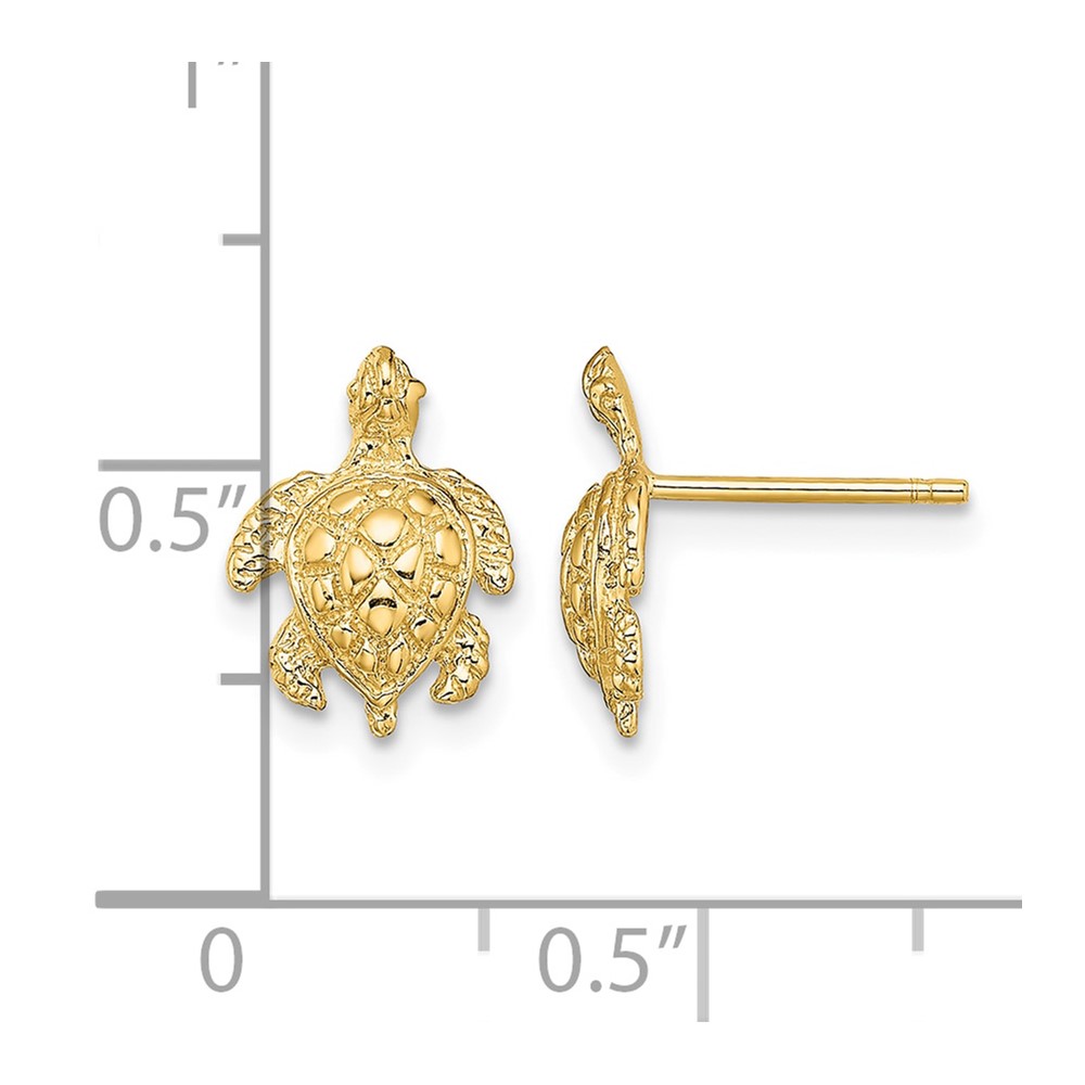 14K 2-D  Textured Sea Turtle Post Earrings (TE828)