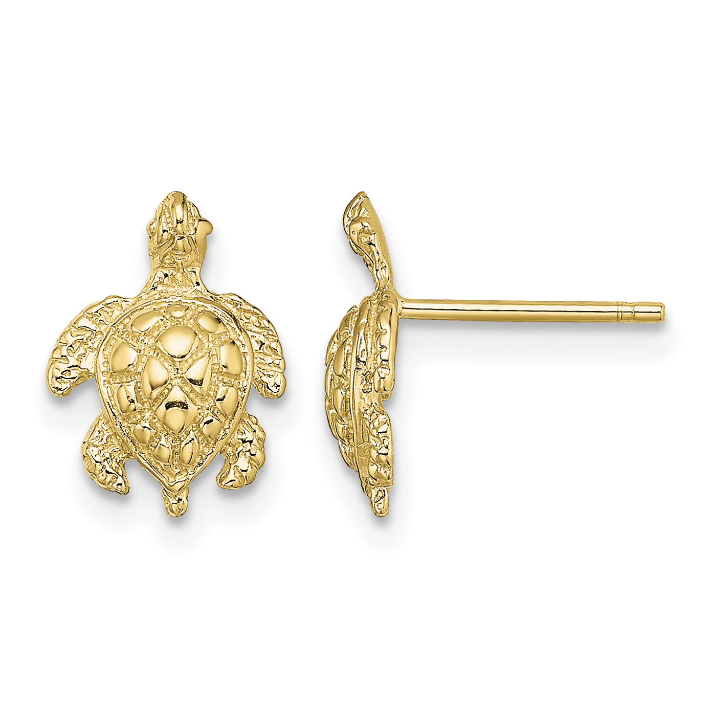 14K 2-D  Textured Sea Turtle Post Earrings (TE828)