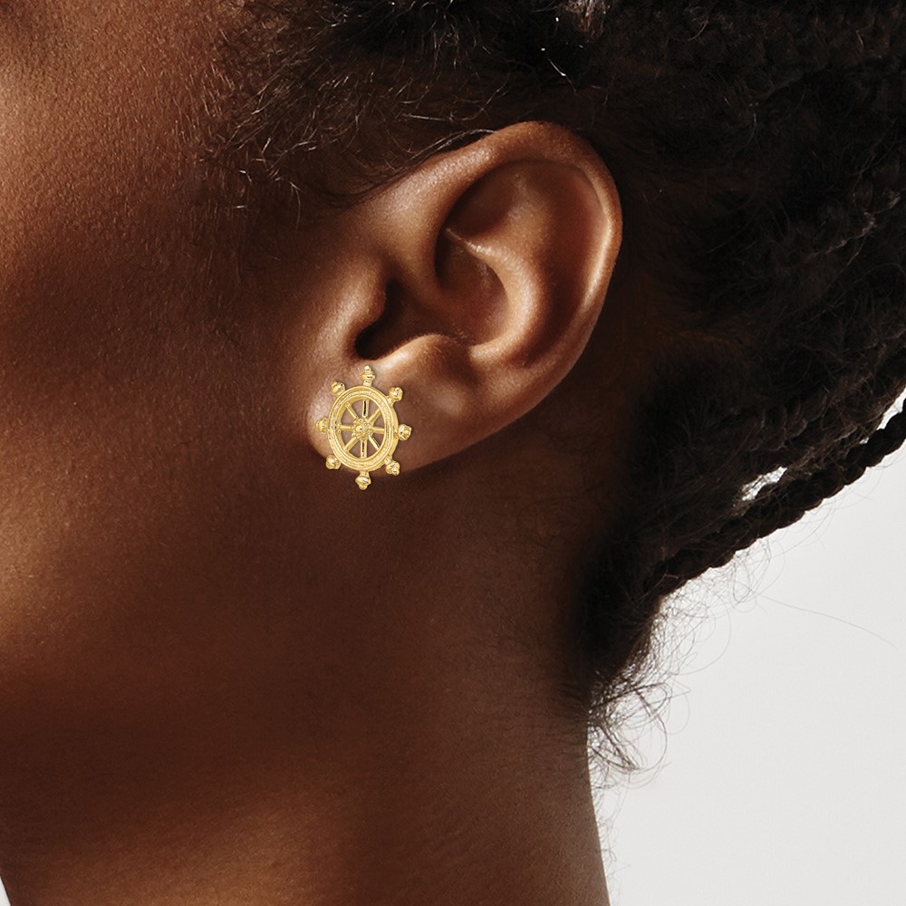 14K Ship's Wheel Post Earrings (TE833)