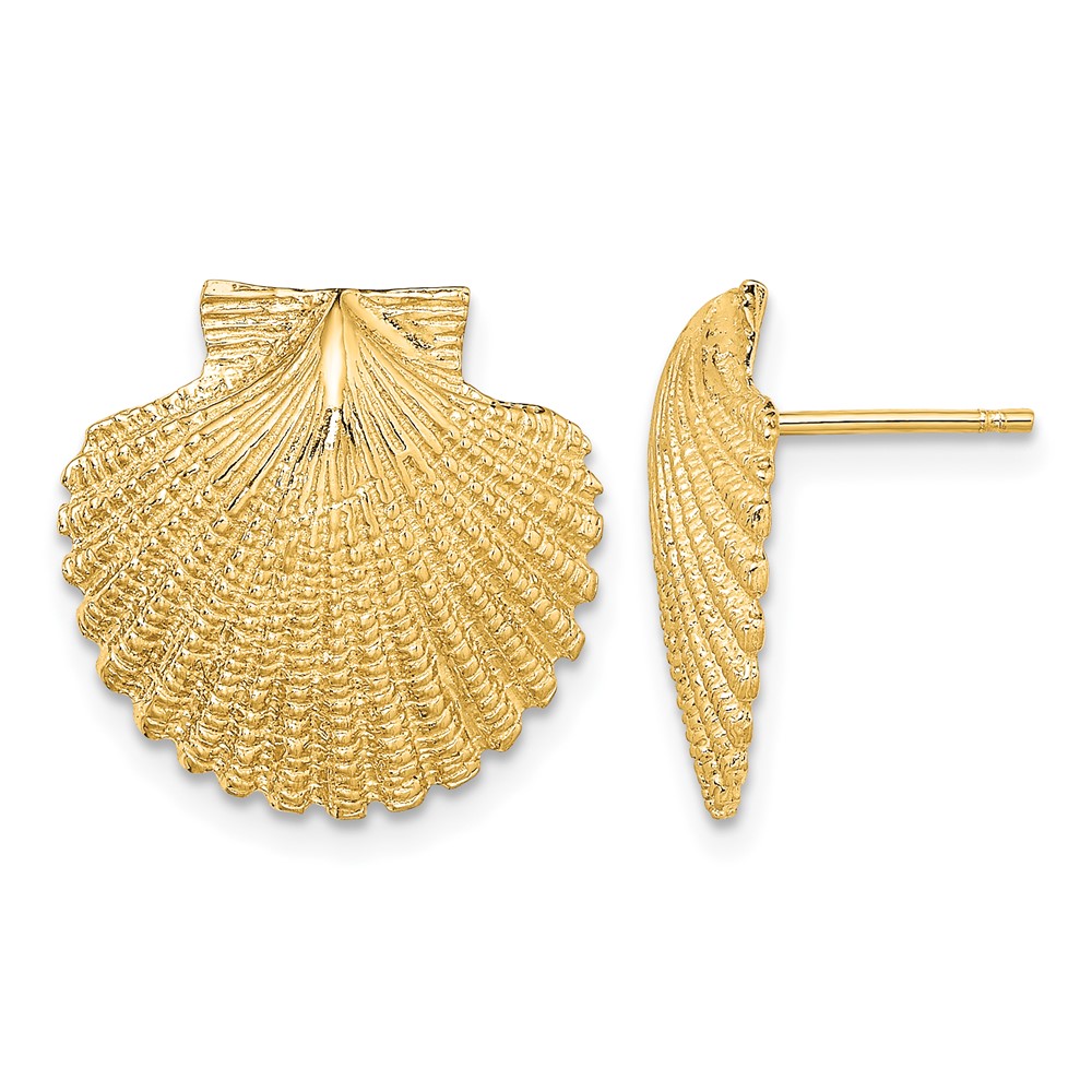 14K 2-D Textured Scallop Shell Post Earrings (TE840)