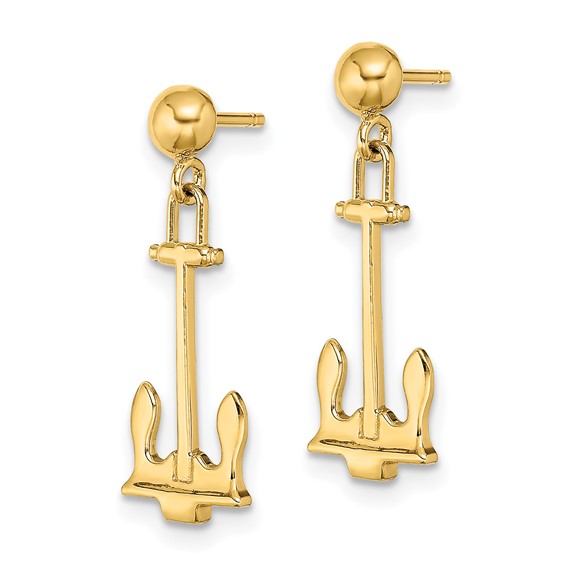 14K Polished Navy T-bar Anchor Dangle Post Earrings