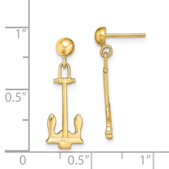 14K Polished Navy T-bar Anchor Dangle Post Earrings