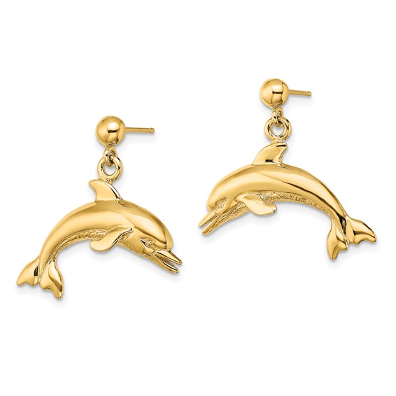 Gold Dolphin Dangle Post Earrings