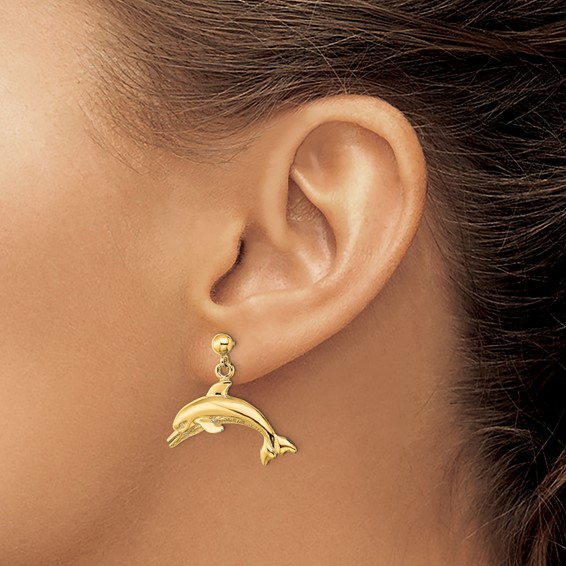 Gold Dolphin Dangle Post Earrings