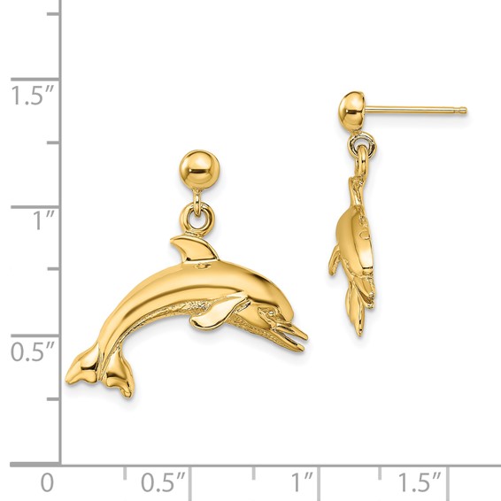 Gold Dolphin Dangle Post Earrings