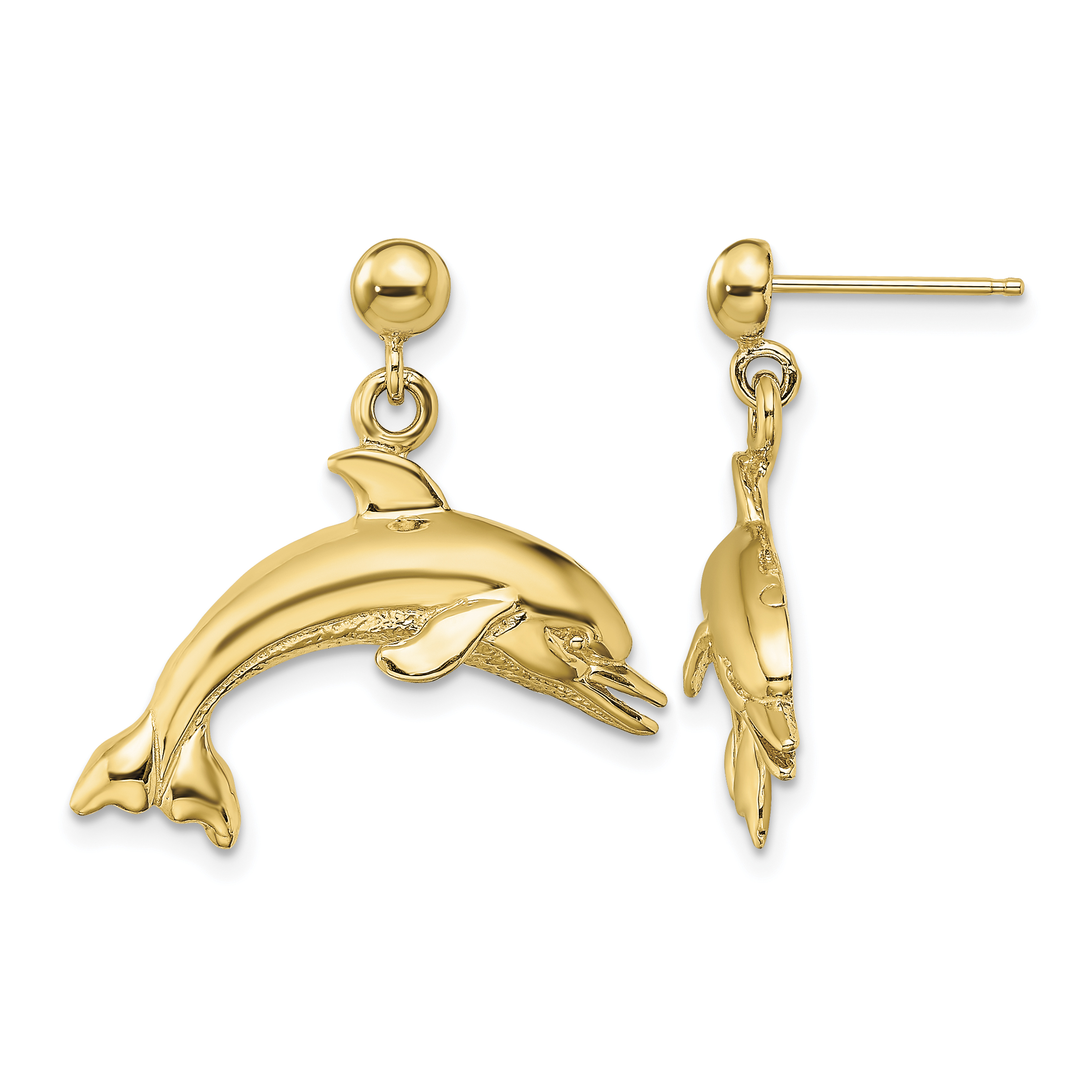 14K Jumping Dolphin Dangle Earrings (TE844)