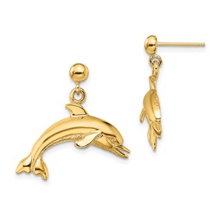Gold Dolphin Dangle Post Earrings