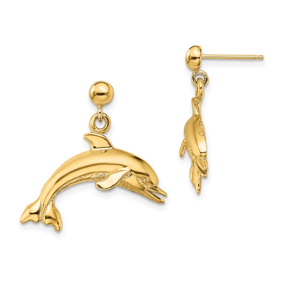 Gold Dolphin Dangle Post Earrings