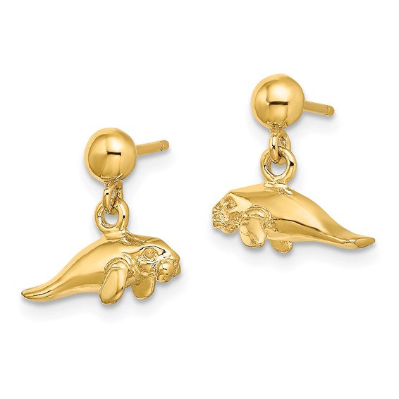 Gold Manatee Dangle Post Earrings