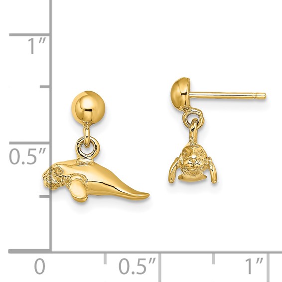 Gold Manatee Dangle Post Earrings