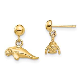 Gold Manatee Dangle Post Earrings