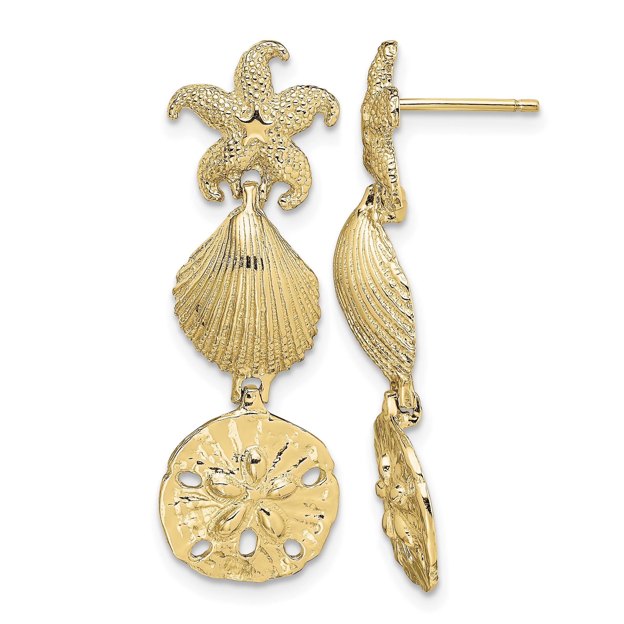 14K Starfish, Shell ,Sand Dollar Dangle Earrings (TE846)